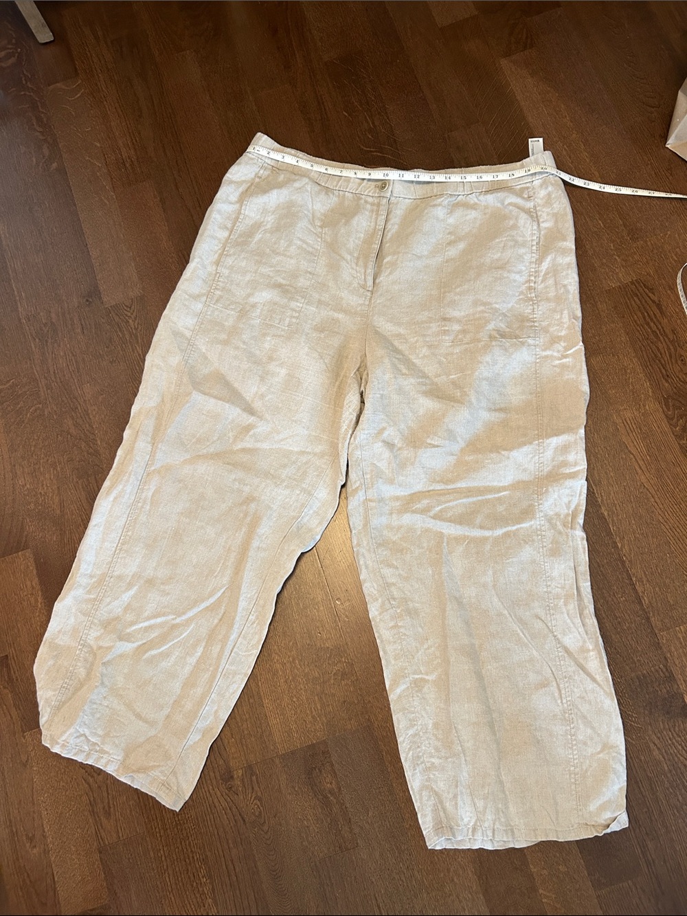 Eileen Fisher Wide-Leg Linen Pants in Light Beige